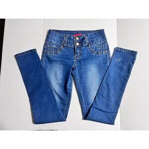 GOGO STAR Junior Skinny Stretch Jeans Size 5 Double Button Zip Dark Wash